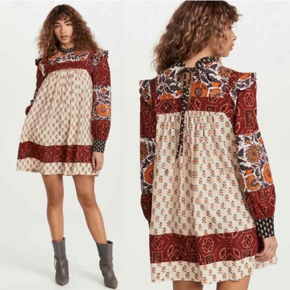 Alix Of Bohemia Sophia Boho Patchwork 70's Hippie Mini Dress Size Small
